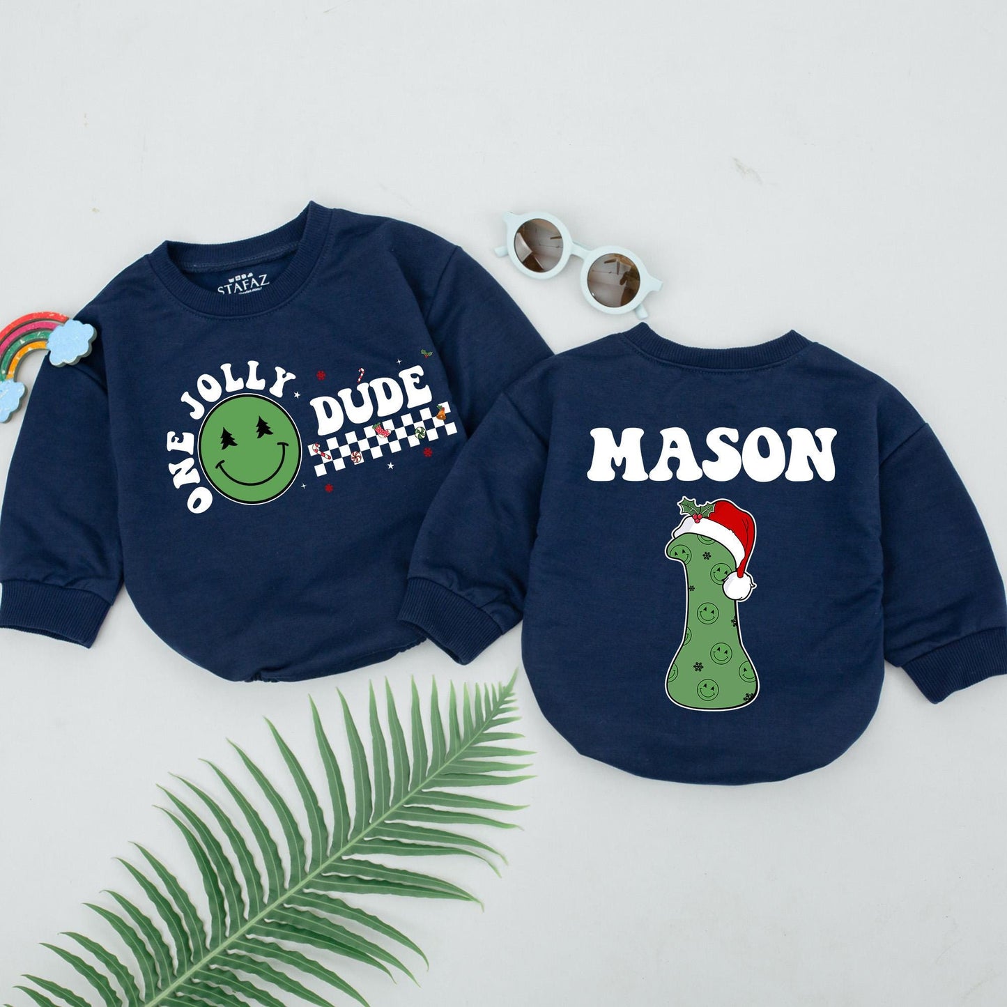 Retro Christmas Baby Romper: Personalized 1st Xmas & Shower Gift