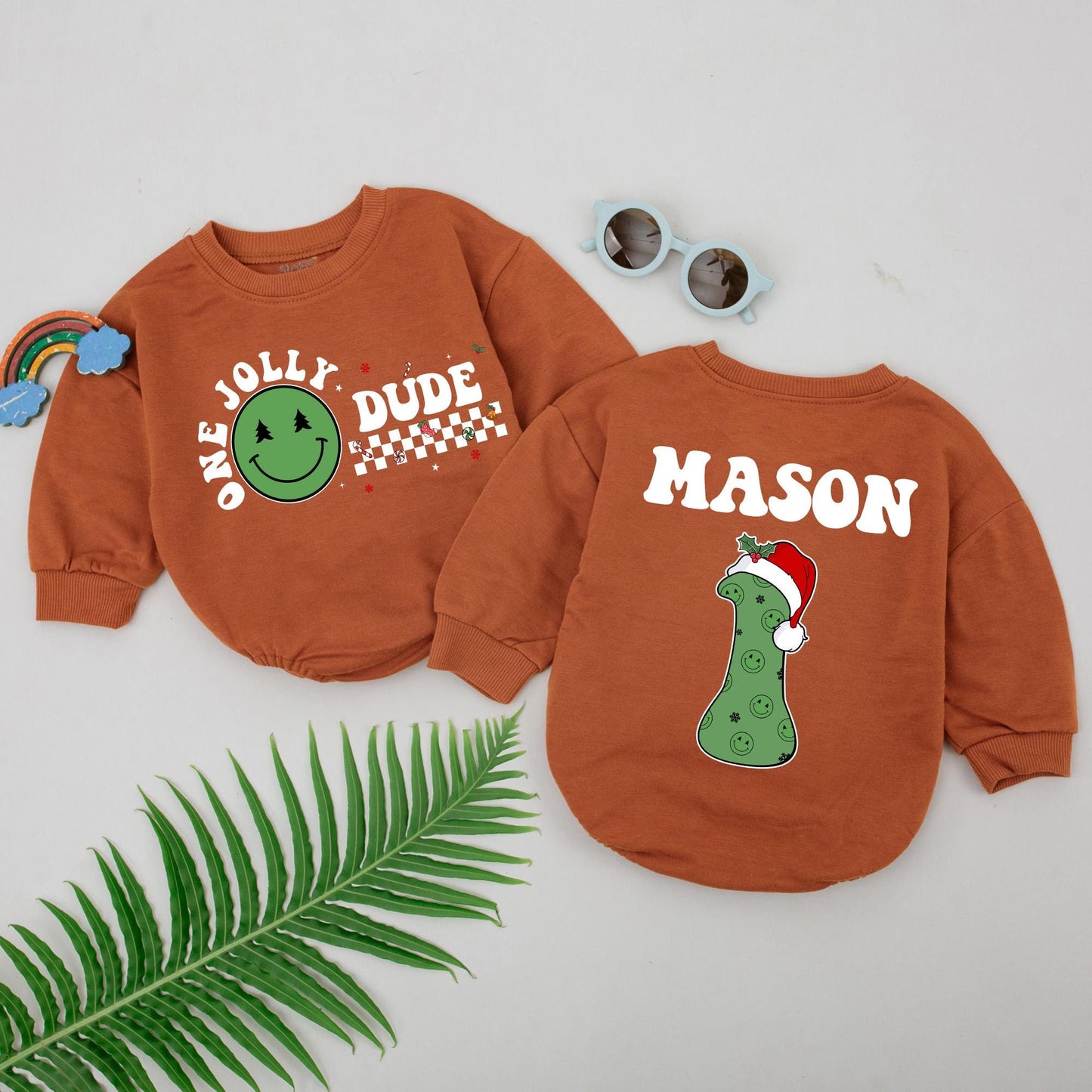 Retro Christmas Baby Romper: Personalized 1st Xmas & Shower Gift