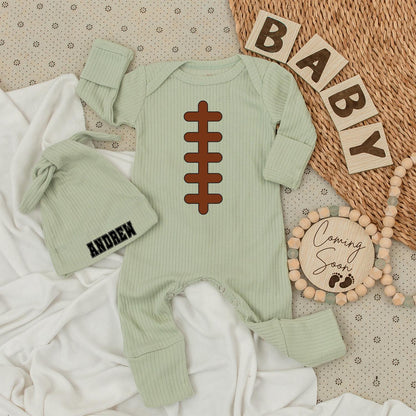 Newborn Baby Football Bodysuit & Hat Set: Andrew Design, Retro Sporty Outfit, Perfect for Dad & Baby, Pregnancy Gift, Baby Boy Clothes