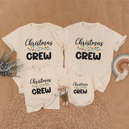 Christmas Crew Matching Family Shirts Festive Lights Design Festive Family Outfits Baby Toddler Mama Papa