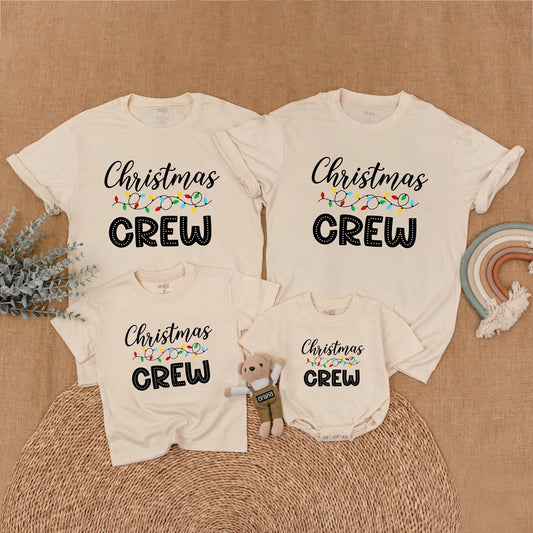 Christmas Crew Matching Family Shirts Festive Lights Design Festive Family Outfits Baby Toddler Mama Papa