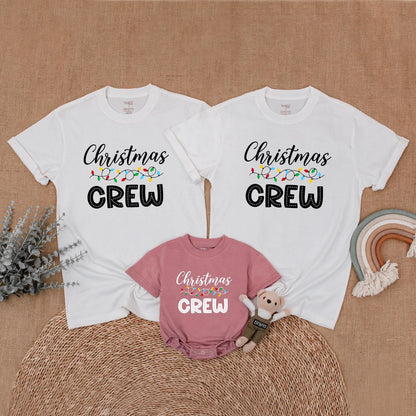 Christmas Crew Matching Family Shirts Festive Lights Design Festive Family Outfits Baby Toddler Mama Papa