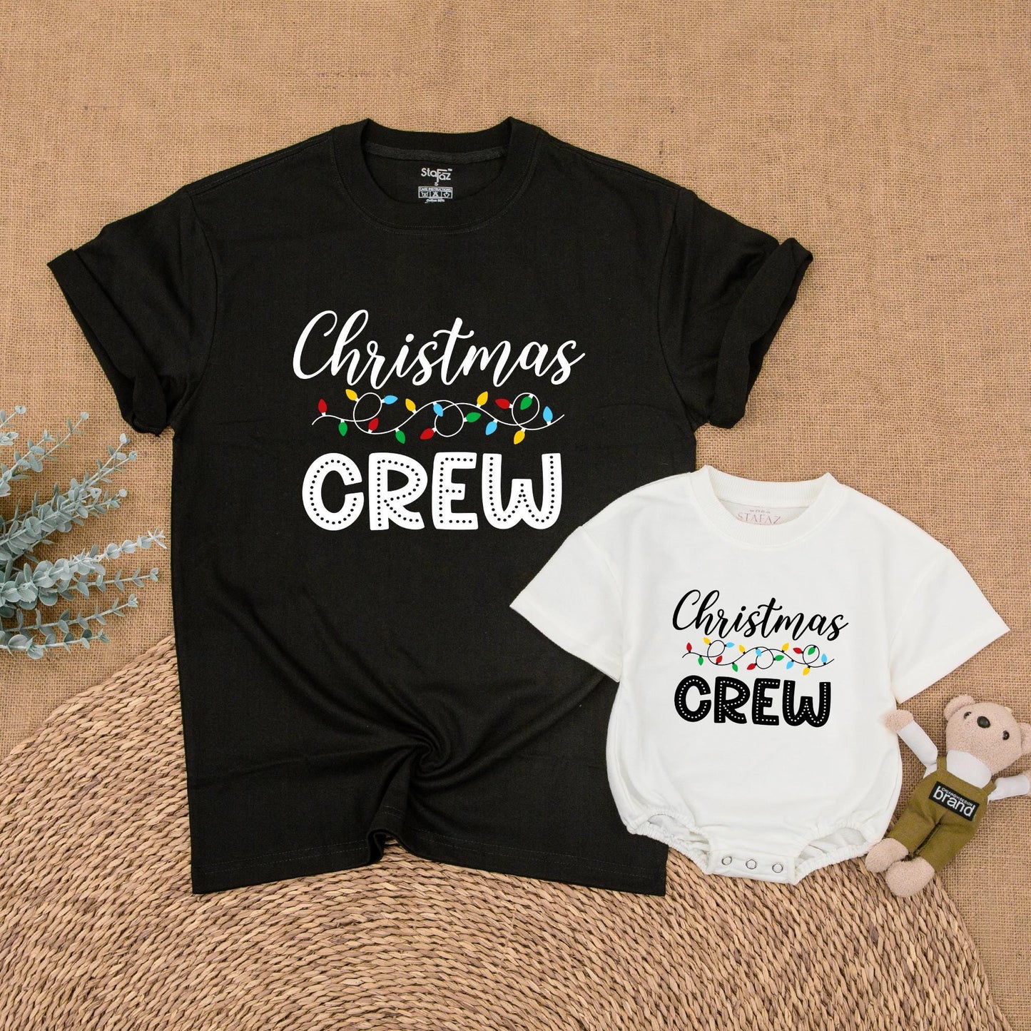 Christmas Crew Matching Family Shirts Festive Lights Design Festive Family Outfits Baby Toddler Mama Papa