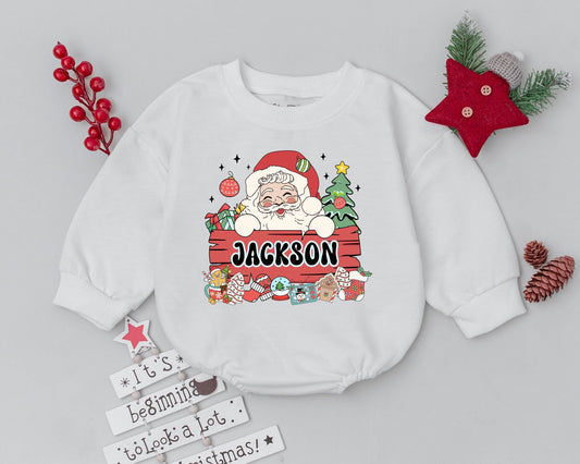 Personalized Vintage Santa Romper - Baby's First Christmas Outfit  