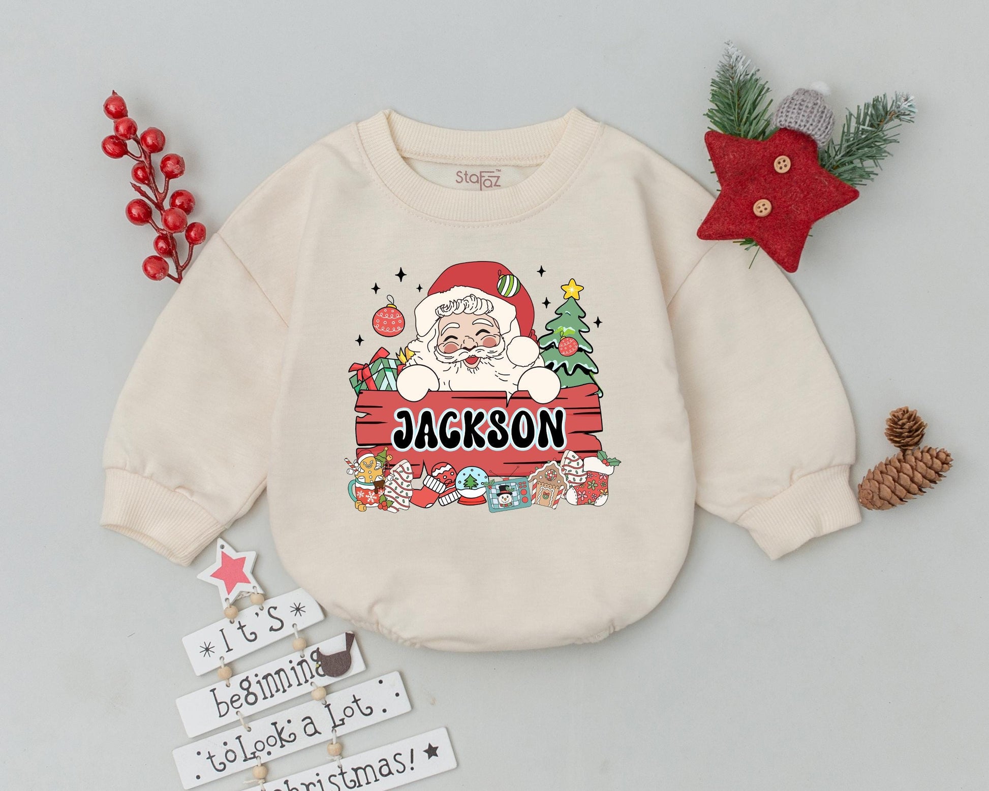 Personalized Vintage Santa Romper - Baby's First Christmas Outfit  