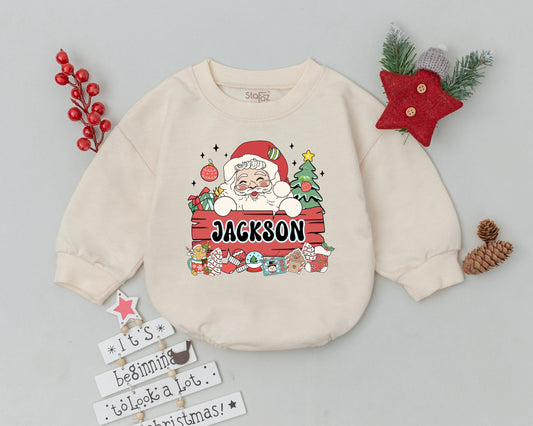 Personalized Vintage Santa Romper - Baby's First Christmas Outfit  