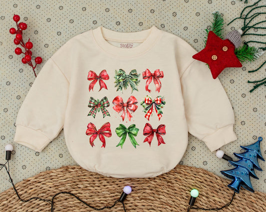 Adorable Baby Girl First Christmas Romper with Festive Plaid Bows, Red Green Holly Berries, Infant Bodysuit, Toddler Clothes, Baby Shower Gift