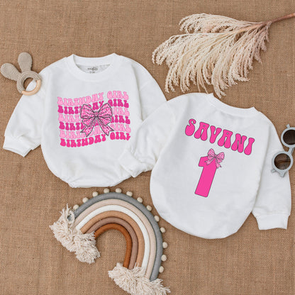 Pink Bow Bubble Romper: 1st Birthday Girl Outfit, Customizable Gift