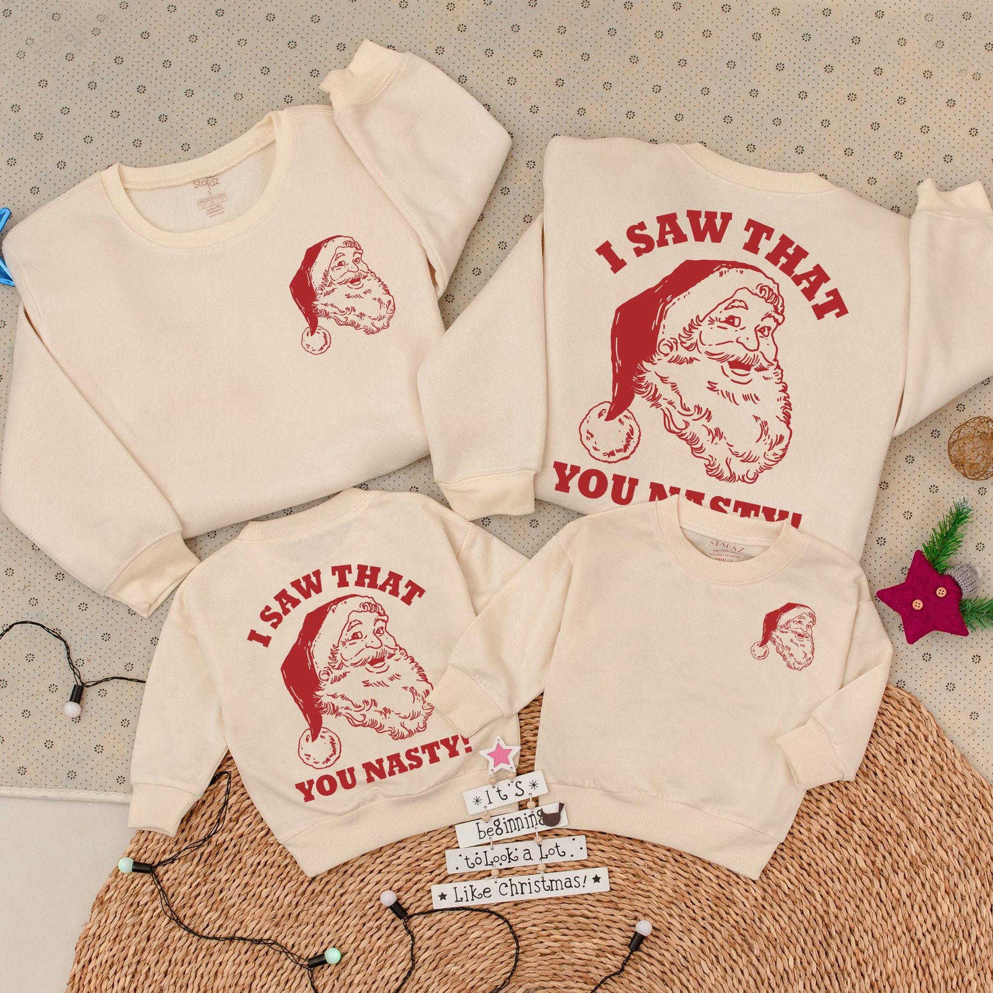 Funny Family Christmas Sweatshirt & Baby Romper - Nasty Santa Gift