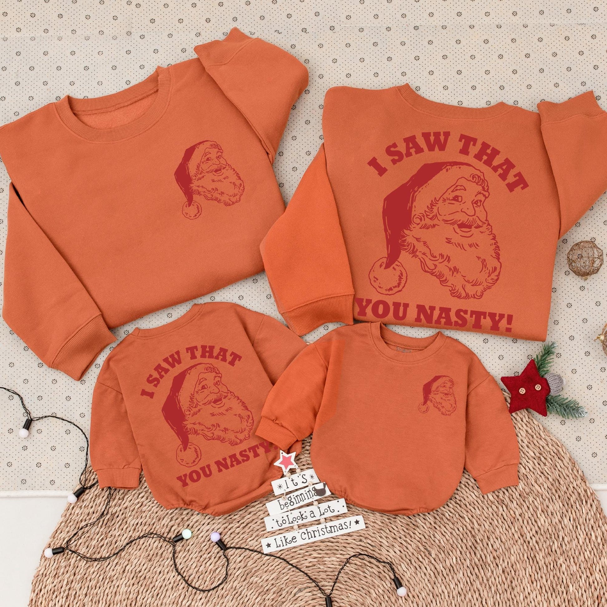 Funny Family Christmas Sweatshirt & Baby Romper - Nasty Santa Gift