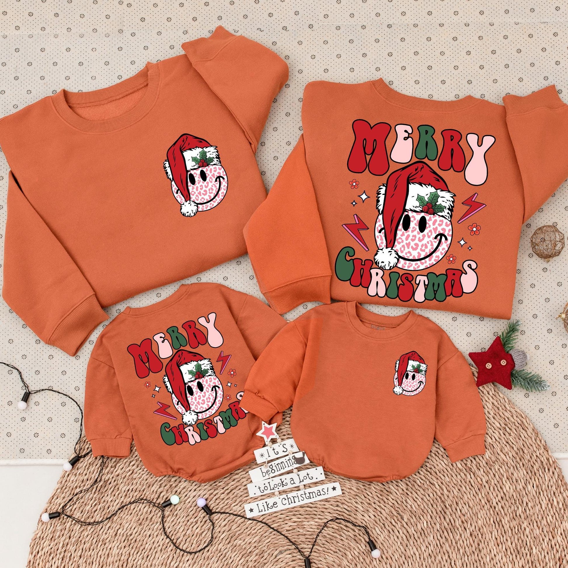 Groovy Smiley Leopard Christmas Sweatshirt | Family Holiday Outfit