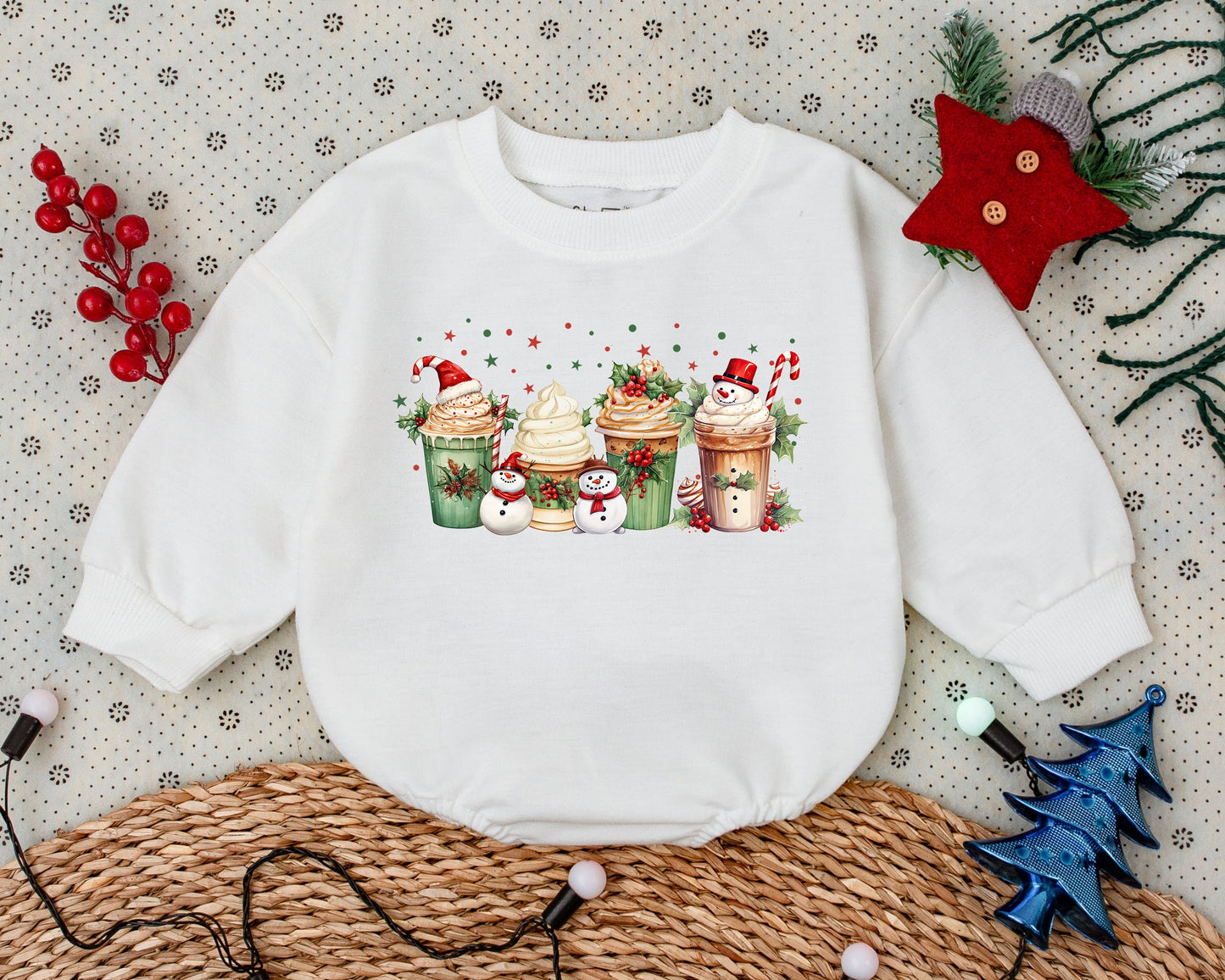 Holiday Coffee Baby Romper: Infant Christmas Outfit, Toddler Sweatshirt