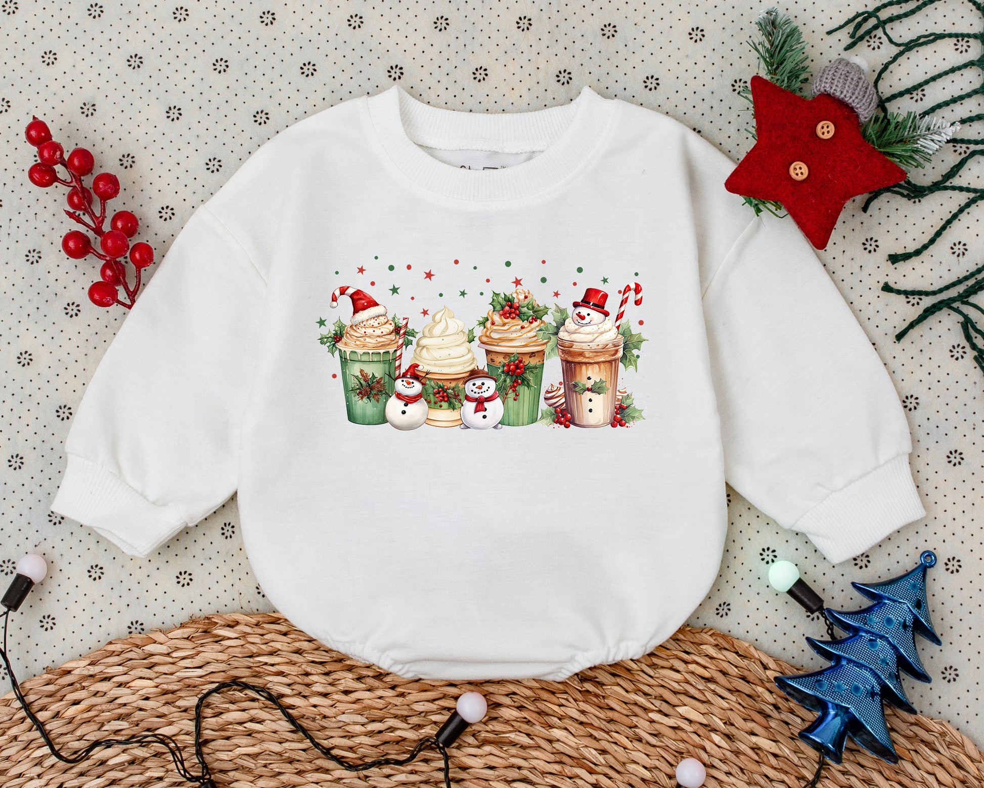 Holiday Coffee Baby Romper: Infant Christmas Outfit, Toddler Sweatshirt