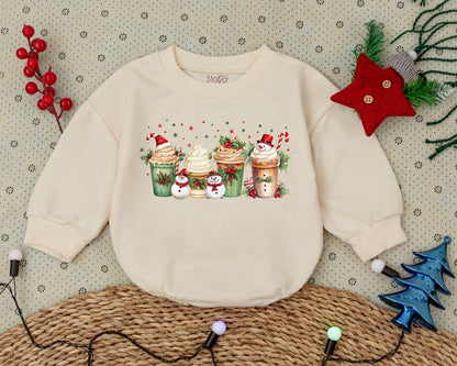 Holiday Coffee Baby Romper: Infant Christmas Outfit, Toddler Sweatshirt