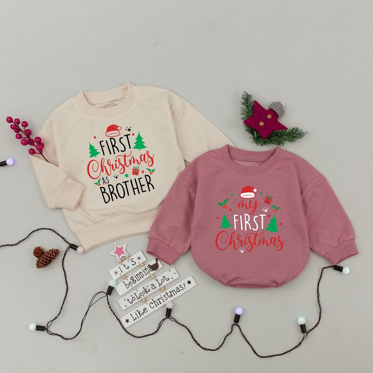 Matching Family Christmas Outfits: Sweaters, Shirts & Baby Rompers