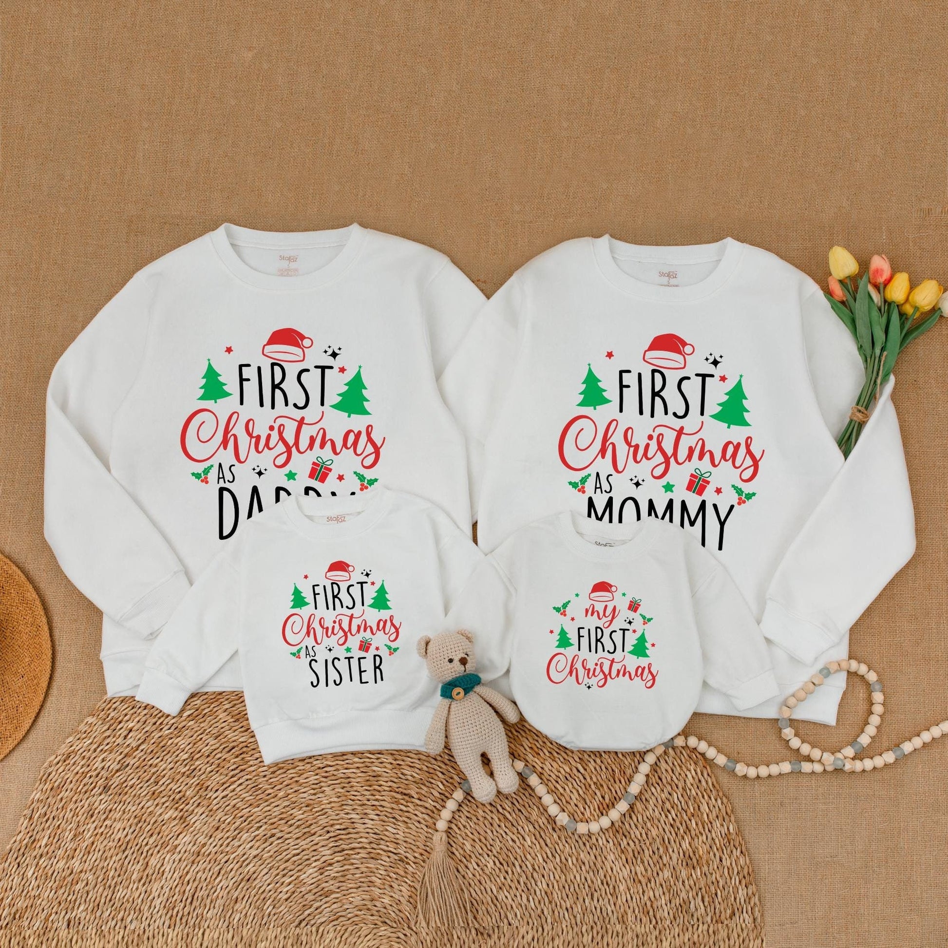 Matching Family Christmas Outfits: Sweaters, Shirts & Baby Rompers