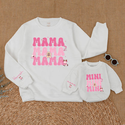 Matching Pink Christmas Mommy & Me Sweatshirt and Baby Romper Set