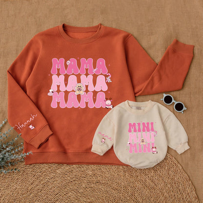 Matching Pink Christmas Mommy & Me Sweatshirt and Baby Romper Set