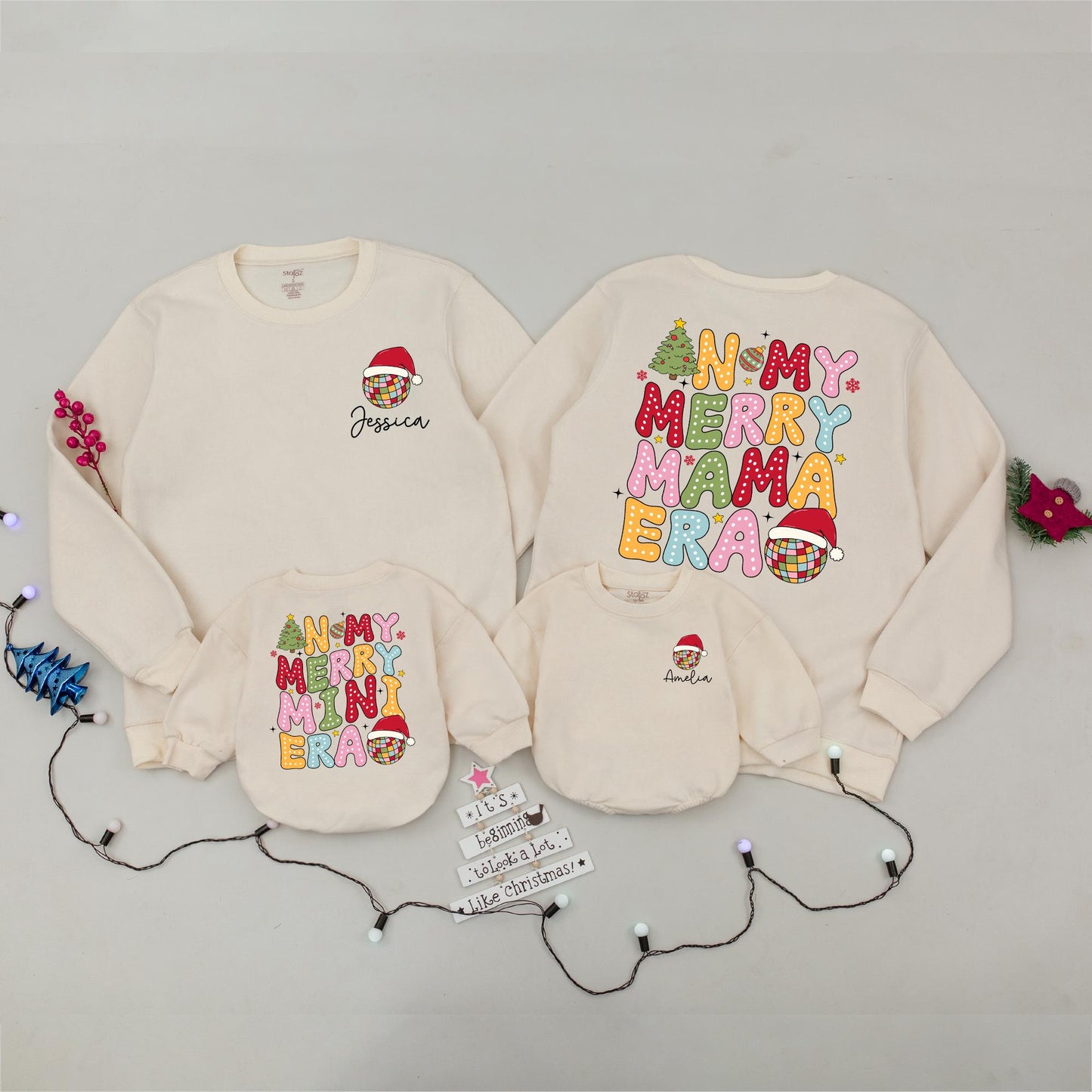 Chic Christmas Match: Mommy & Me Retro Sweaters, Baby Romper Set