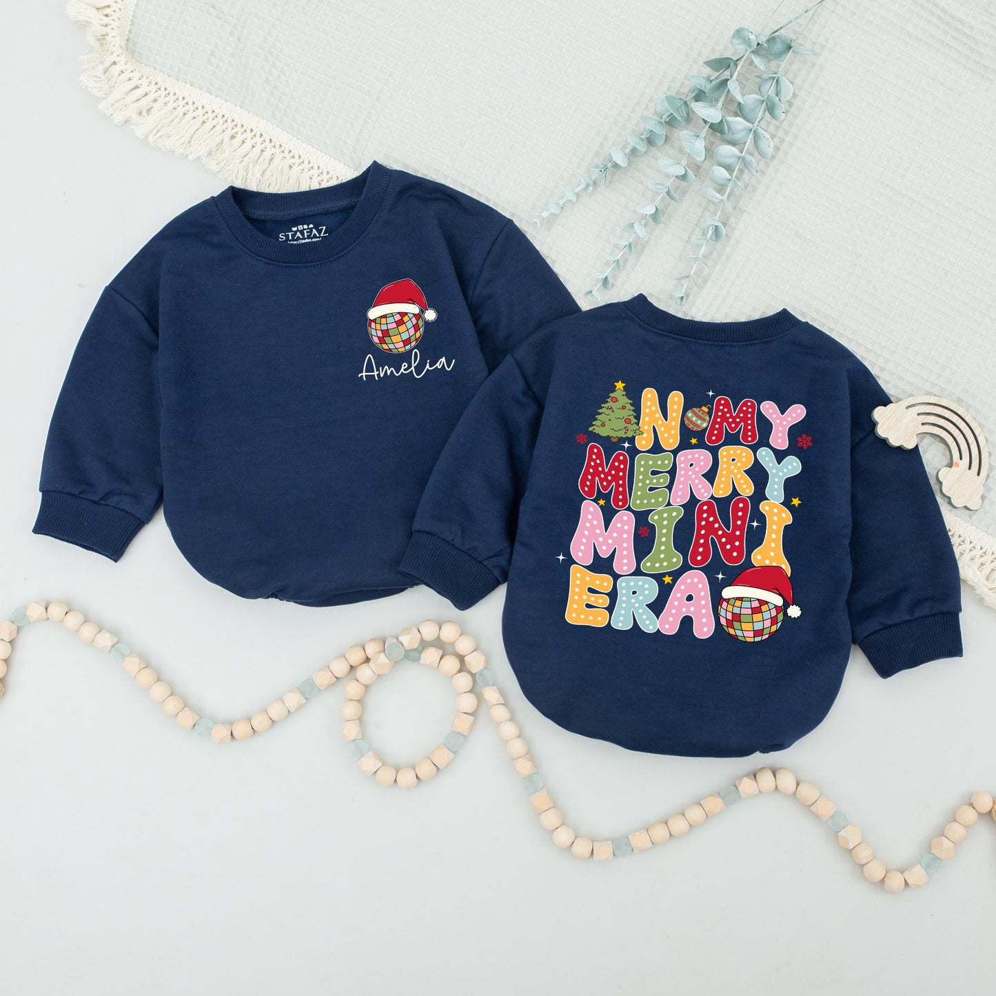 Chic Christmas Match: Mommy & Me Retro Sweaters, Baby Romper Set