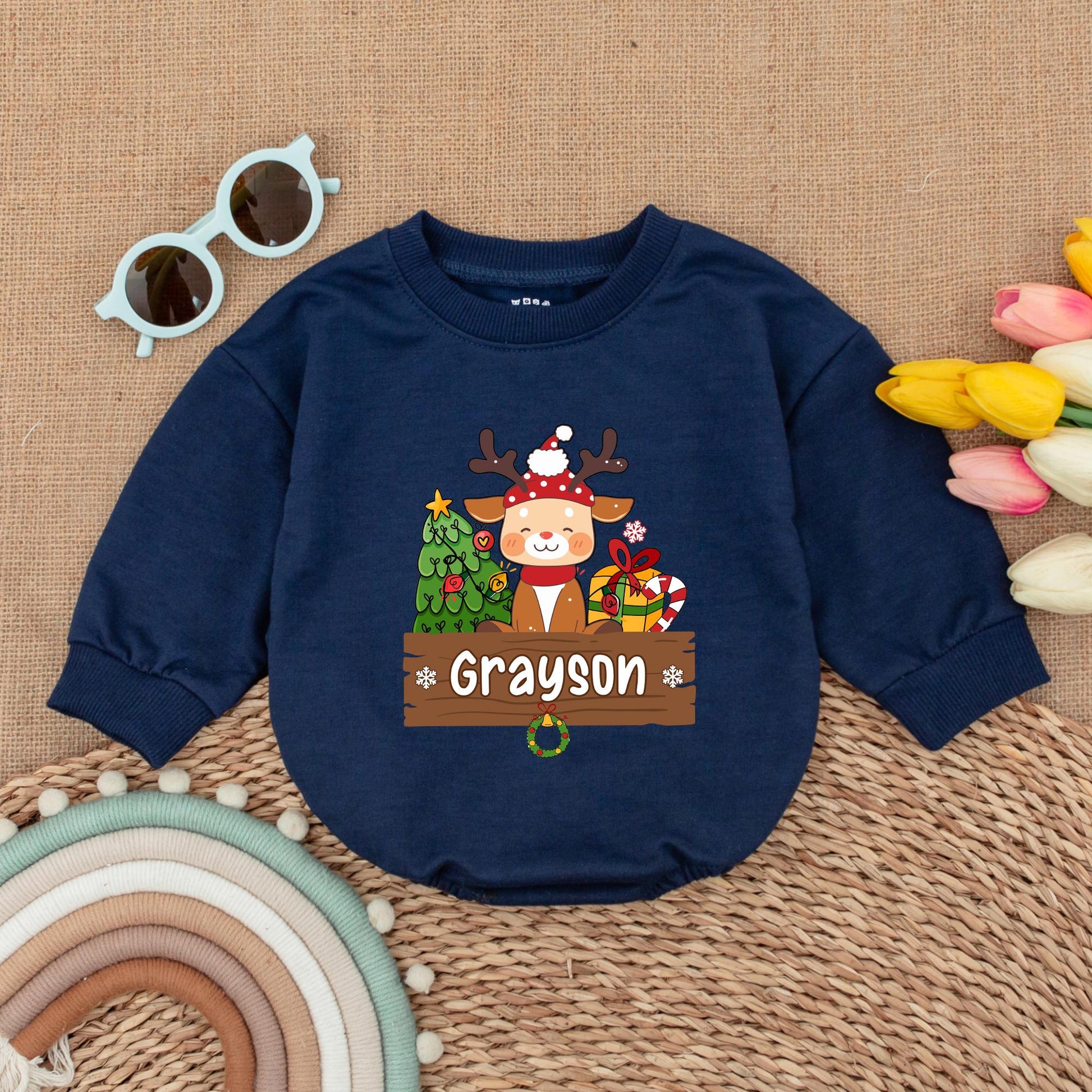 Personalized Reindeer Romper, My First Vintage Christmas Outfit