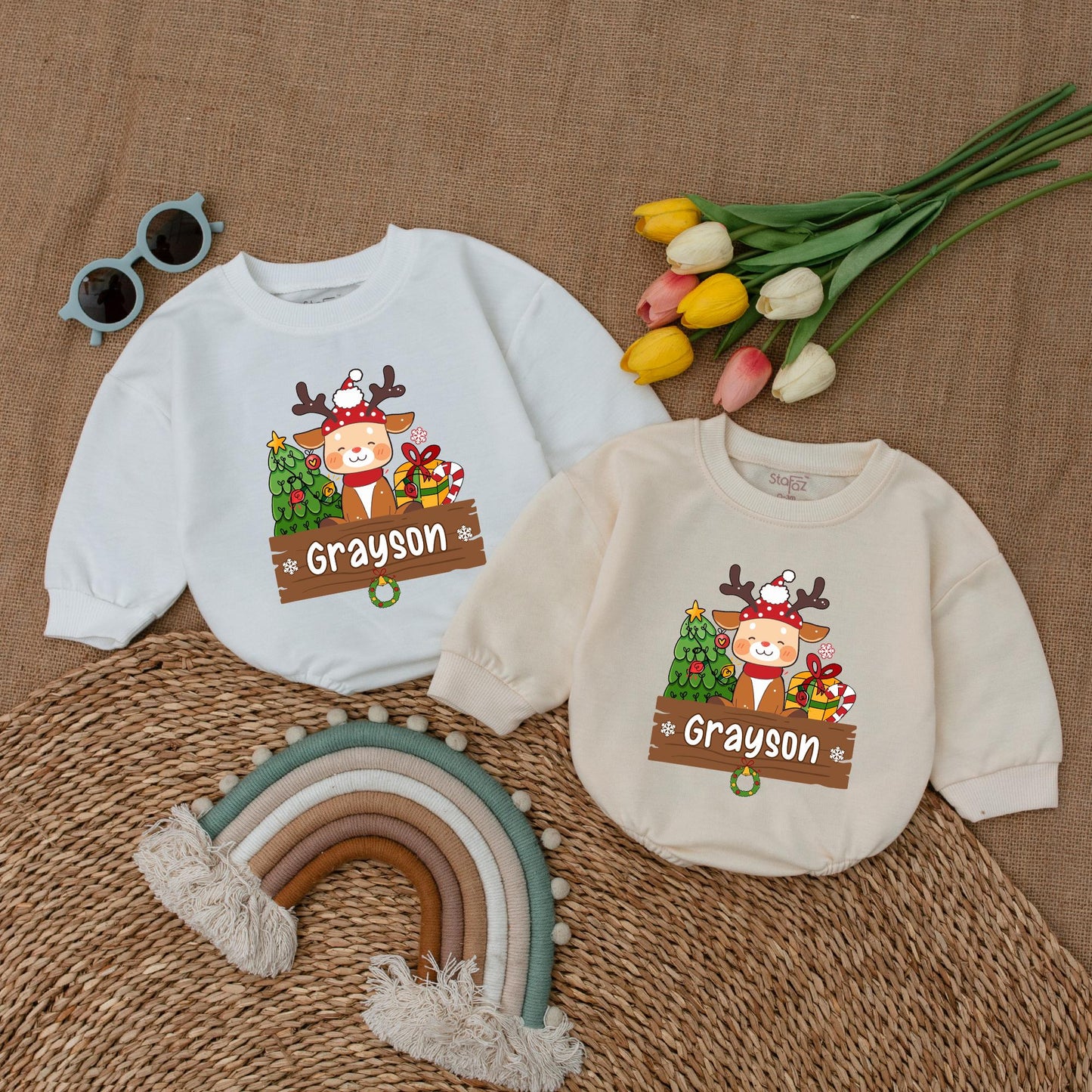 Personalized Reindeer Romper, My First Vintage Christmas Outfit