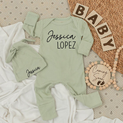 Custom Baby Name Outfit Set: Bodysuit & Hat - Gender Neutral Gift