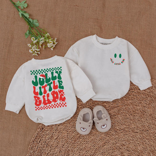 First Christmas Baby Bubble Romper, Holiday Bodysuit, Baby Gift Set