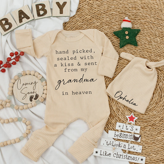 Grandma in Heaven Baby Bodysuit Handpicked Sealed with a Kiss Sent from Above Infant Clothes Baby Shower Gift