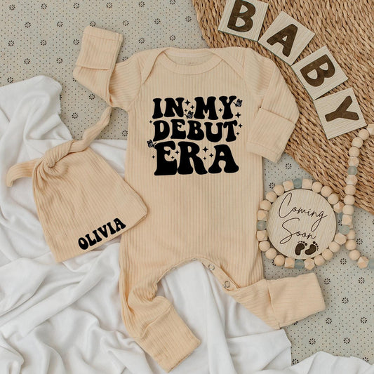 In My Debut Era Bodysuit & Hat Set - Baby Girl Going Home Outfit, Cute Newborn Gift, Black Star Butterfly Design, Modern Baby Clothes (138 chars)