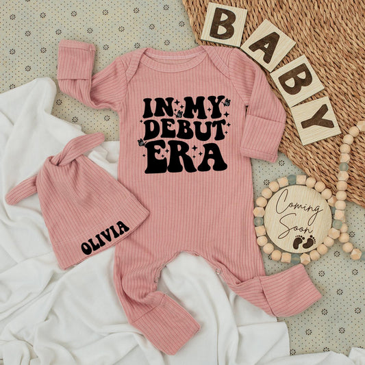 In My Debut Era Bodysuit & Hat Set - Baby Girl Going Home Outfit, Cute Newborn Gift, Black Star Butterfly Design, Modern Baby Clothes (138 chars)