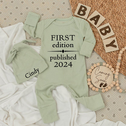 First Edition Published 2025 Bodysuit & Hat Set Cute Newborn Gift Going Home Outfit Vintage Baby Clothes Pregnancy