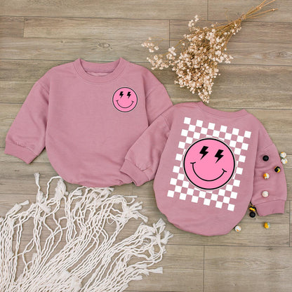 Happy Face Romper & Checkered Sweatshirt: Cute Baby Shower Gift