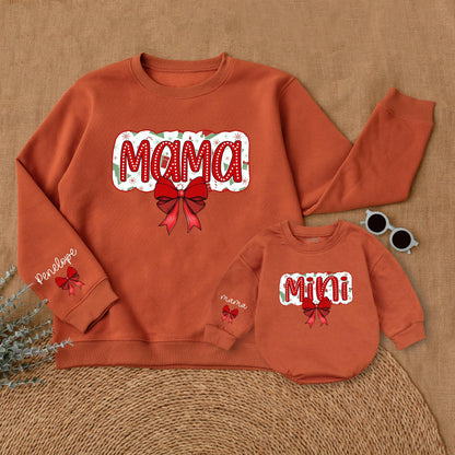 Matching Mama & Mini Christmas Sweatshirt Outfit, Red Bow Design, Baby Girl Romper Set, Holiday Family Pajamas, Festive Fun!