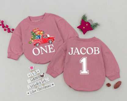 Personalized Christmas Romper, Newborn Outfit, Vintage Holiday Gift