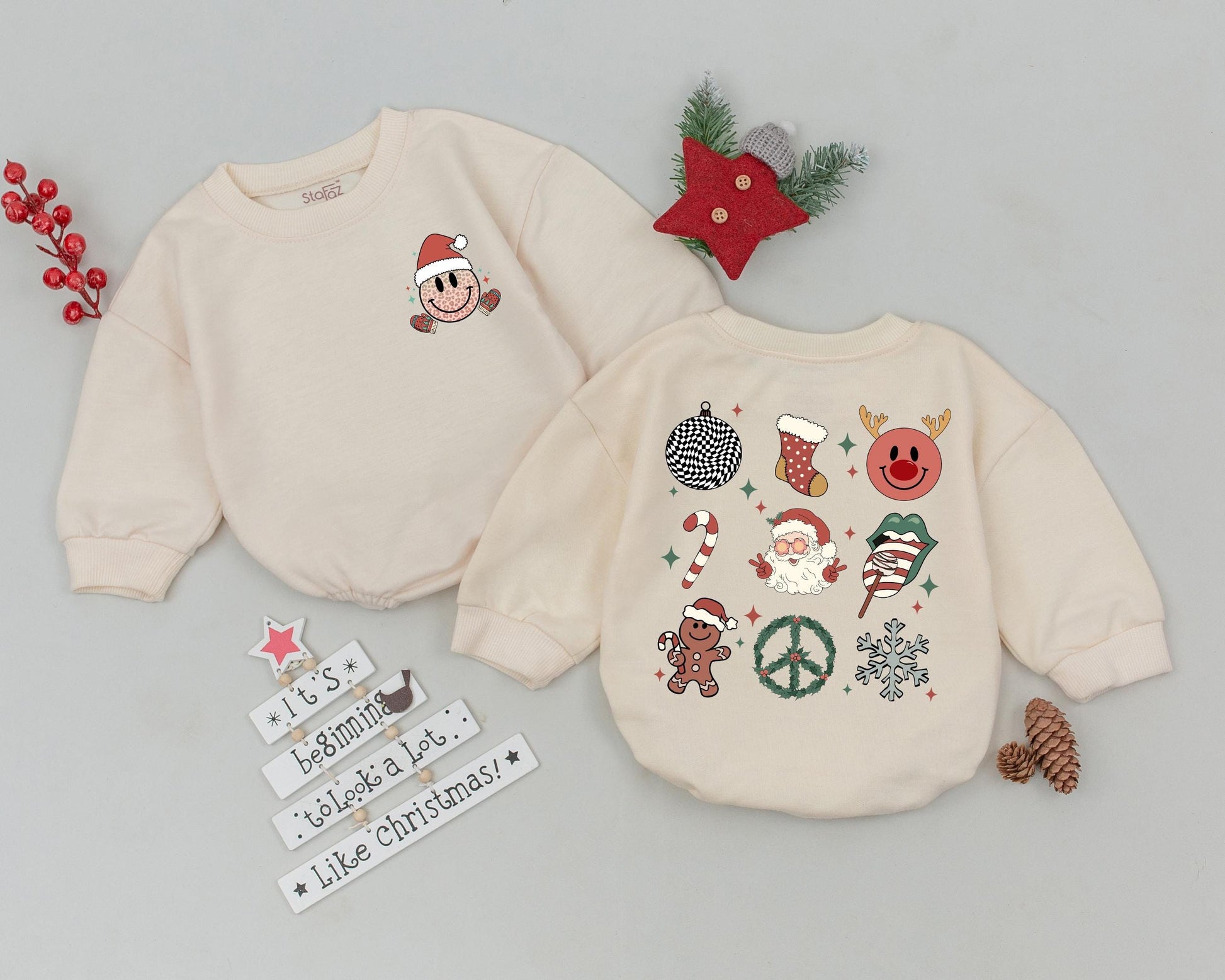 Vintage Baby Christmas Outfit, Retro Santa Romper, Infant Bodysuit