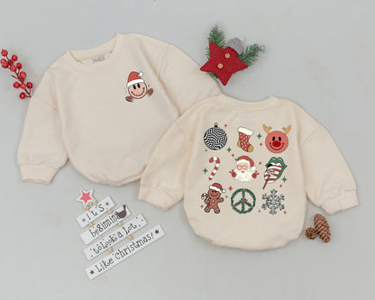 Vintage Christmas Baby Romper Retro Santa Claus Reindeer Gingerbread Man Baby Shower Gift Infant Clothes My First Christmas Outfit