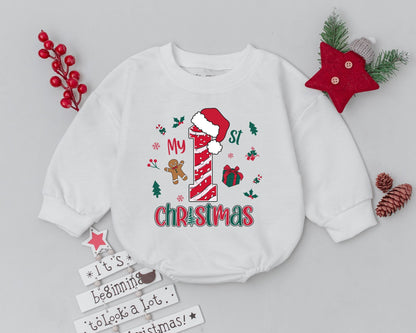 Retro Christmas Baby Romper, Personalized 1st Christmas Outfit