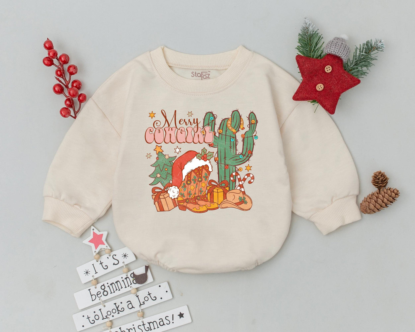 Western Christmas Baby Romper - Newborn Holiday Outfit & Gift