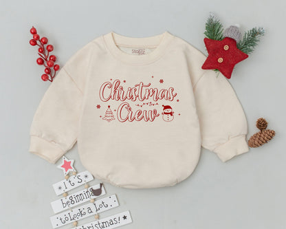 Christmas Crew Romper Red Festive Baby Outfit Newborn Bodysuit Snowflakes Christmas Tree Snowman Infant Clothes Holiday Baby Shower Gift