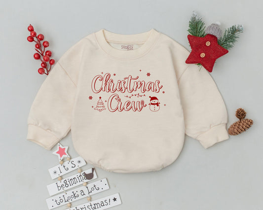 Christmas Crew Romper Red Festive Baby Outfit Newborn Bodysuit Snowflakes Christmas Tree Snowman Infant Clothes Holiday Baby Shower Gift