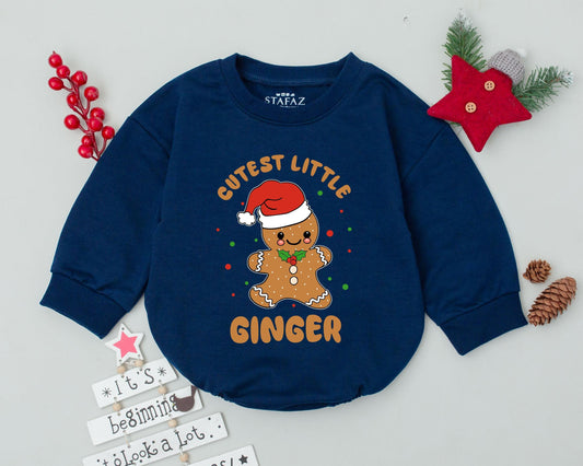 Cutest Little Ginger Gingerbread Man Christmas Bubble Romper Infant Bodysuit Festive Red Santa Hat Holly Xmas Baby Newborn Outfit Gift