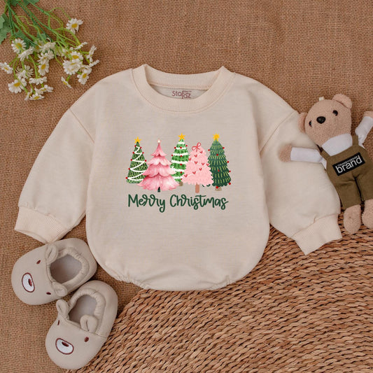 Baby’s 1st Christmas Bubble Romper – Trendy Trees Bodysuit Gift