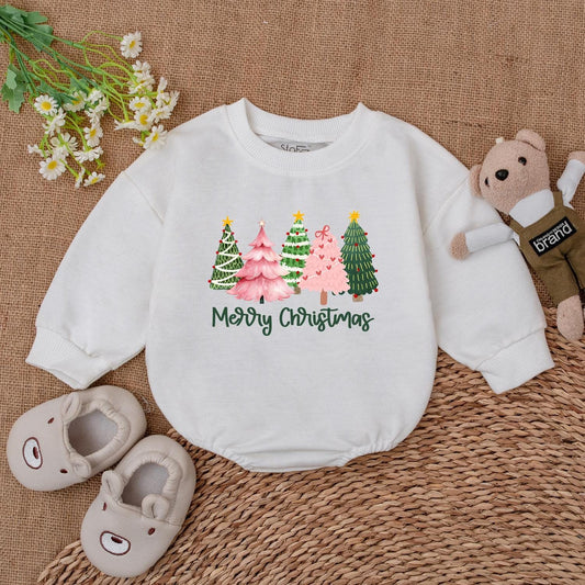 Baby’s 1st Christmas Bubble Romper – Trendy Trees Bodysuit Gift