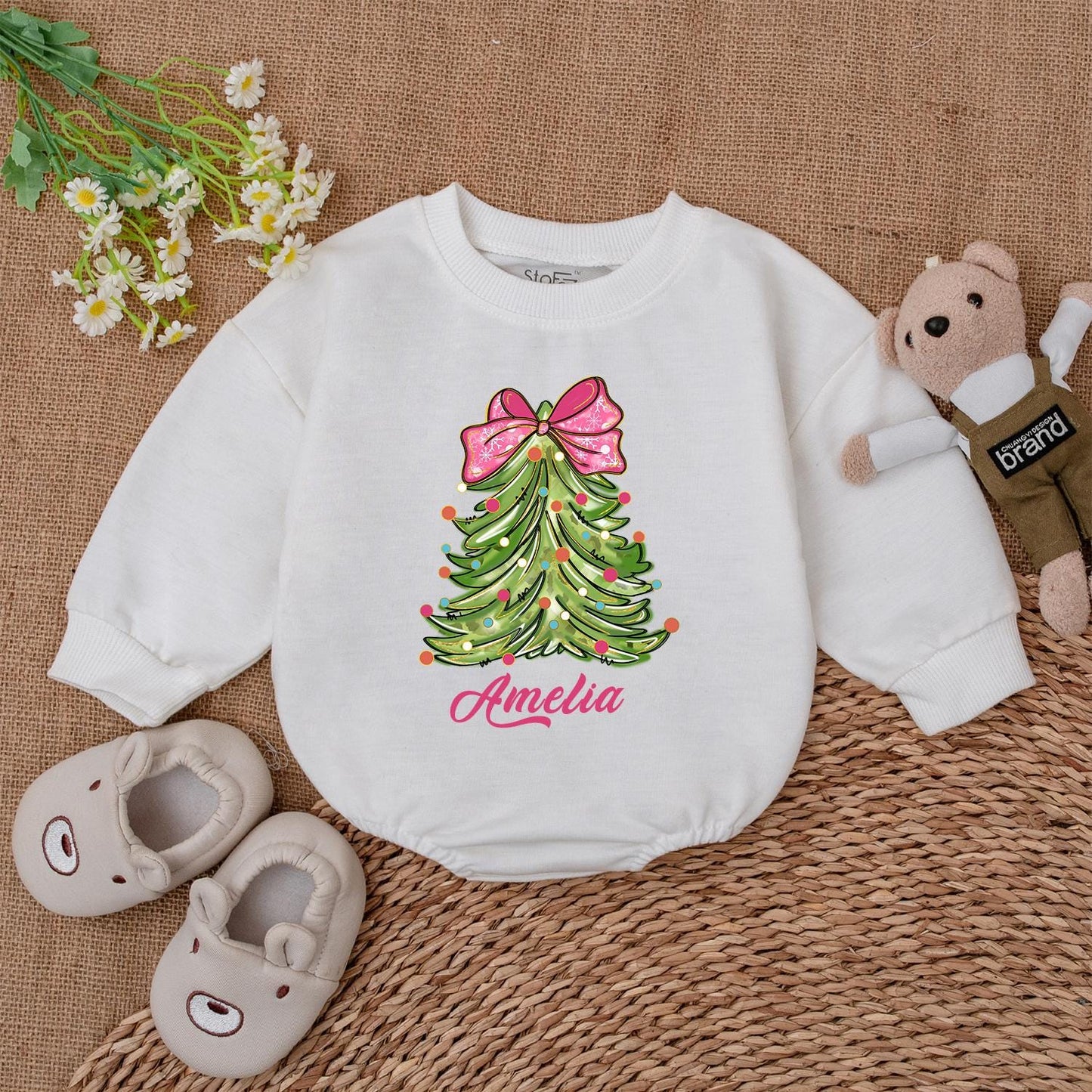 Personalized Christmas Tree Bodysuit, Baby's 1st Xmas Outfit Gift