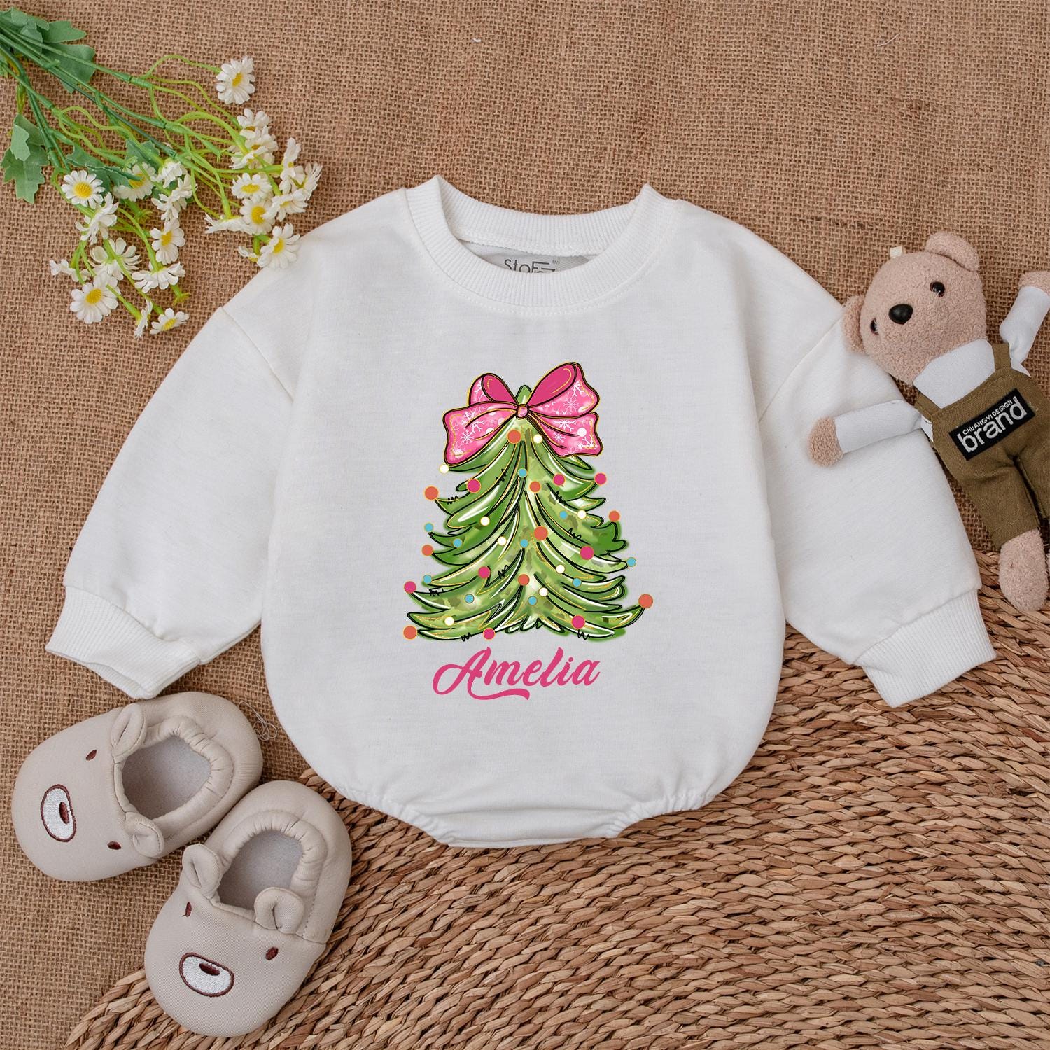 Personalized Christmas Tree Bodysuit, Baby's 1st Xmas Outfit Gift