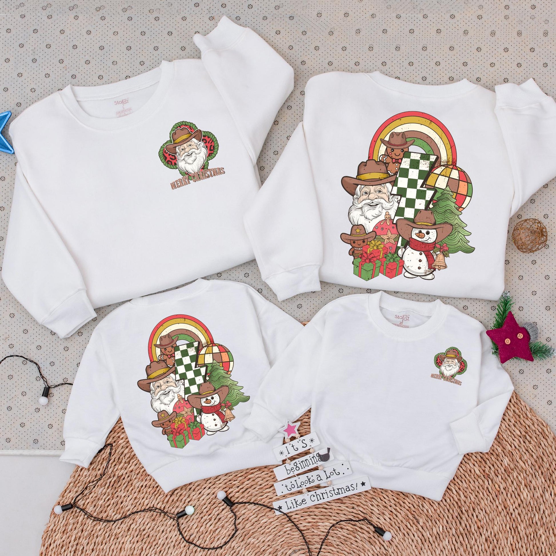 Vintage Retro Cowboy Santa Christmas Sweatshirt Country Western Merry Christmas Y'all Leopard Print Holiday Family Crewneck Apparel