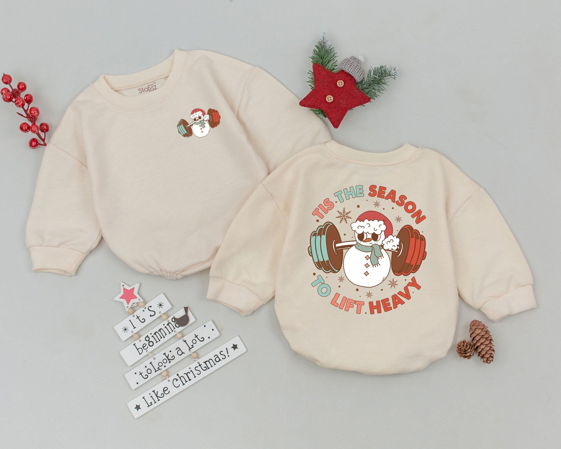 Baby's First Christmas Retro Snowman Bubble Romper 'Tis the Season Lift Outfit Festive Newborn Baby Shower Gift Brown Red Teal Holiday Clothes