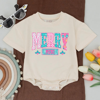 Custom Merry Mama Mini Matching Christmas Outfits Pink Turquoise Holly Berry Chevron Snowflake Patterned T-shirt Baby Bodysuit Gift