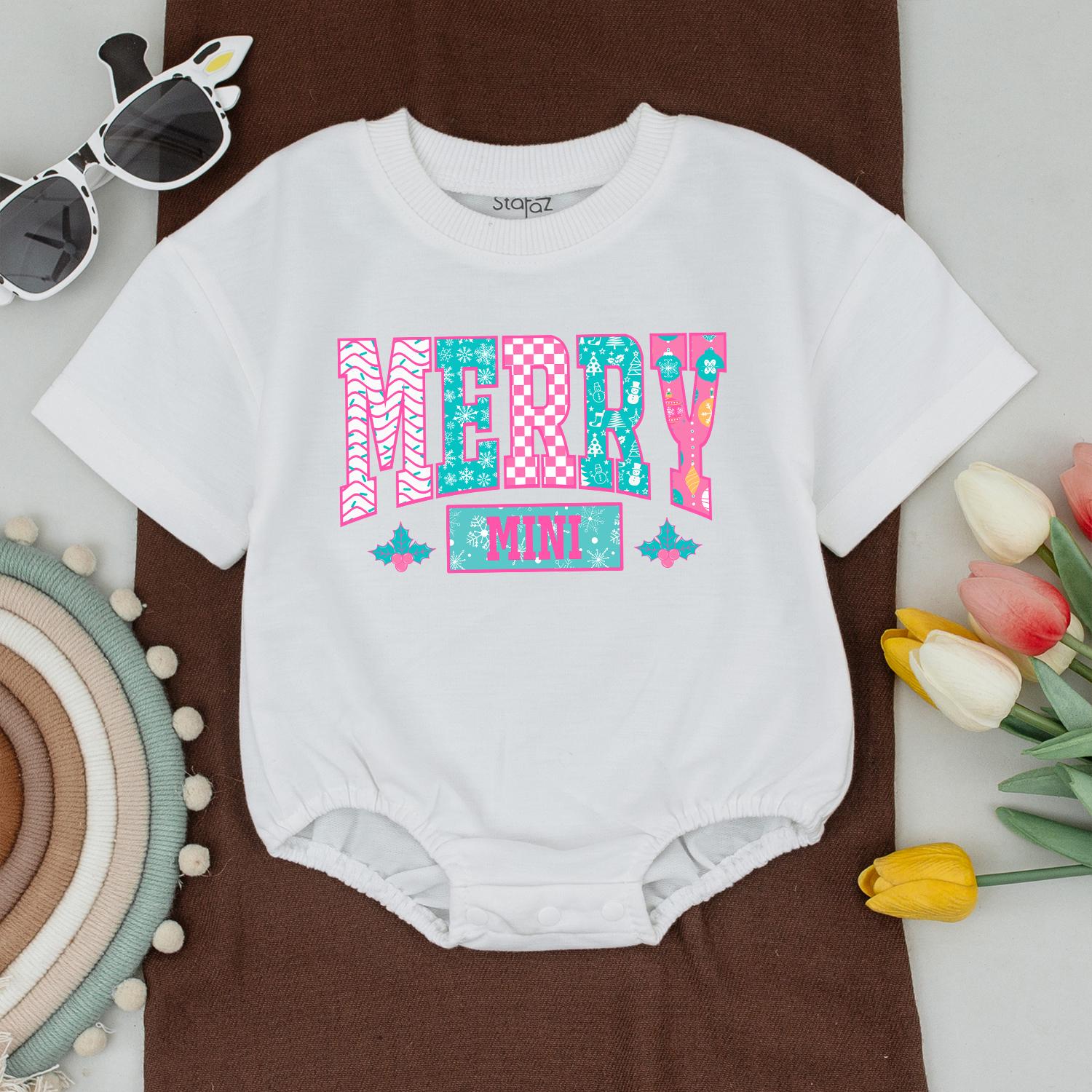 Custom Merry Mama Mini Matching Christmas Outfits Pink Turquoise Holly Berry Chevron Snowflake Patterned T-shirt Baby Bodysuit Gift